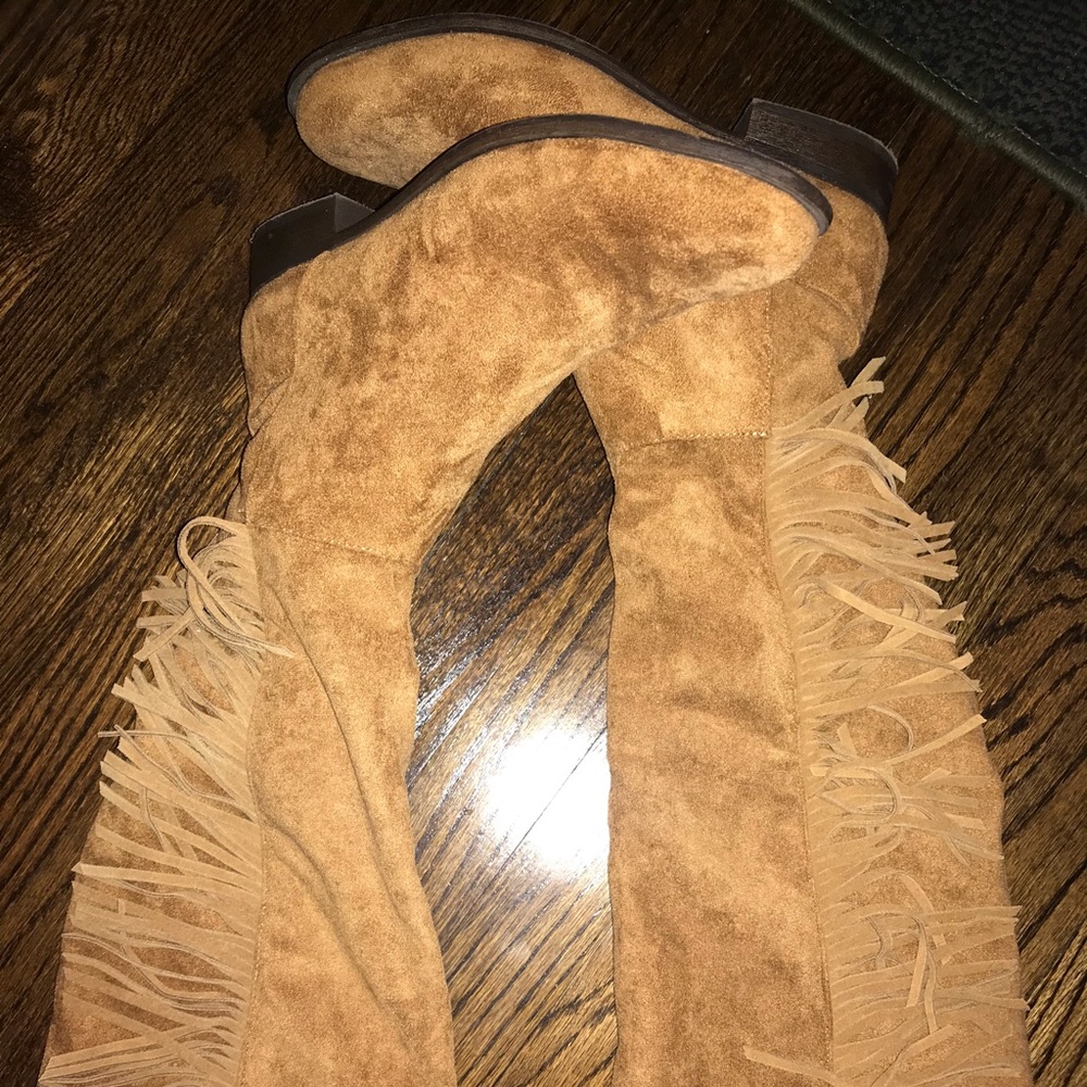 Brown Knee High Fringe Boots
